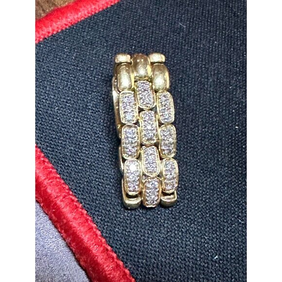 18K Yellow Gold LINK RING with zirconia Diamonds SZ -7 10.69 grams - Picture 3 of 16